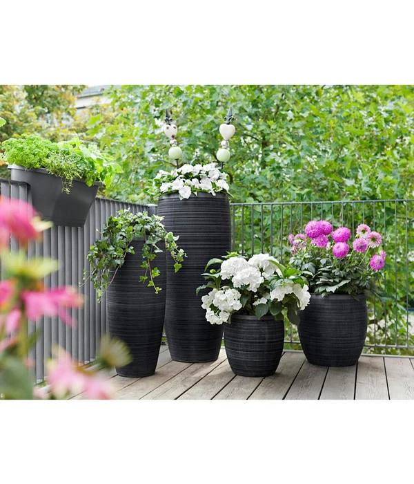 Dehner Polystone-Topf Singapur, Rund, Anthrazit 5 Dehner Polystone-Topf Singapur, Rund, Anthrazit – Bild 3