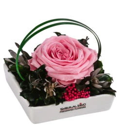 Dehner Keramik-Schale Mit Longlife-Rose Dita, Rosa, Ca. B10/H11/T10 Cm