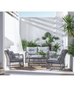 Dehner Geflechtlounge Santos, 4-teilig -Garten Umfassend Geschäft 6875074 WE MO 001 LoungeSantosNEU